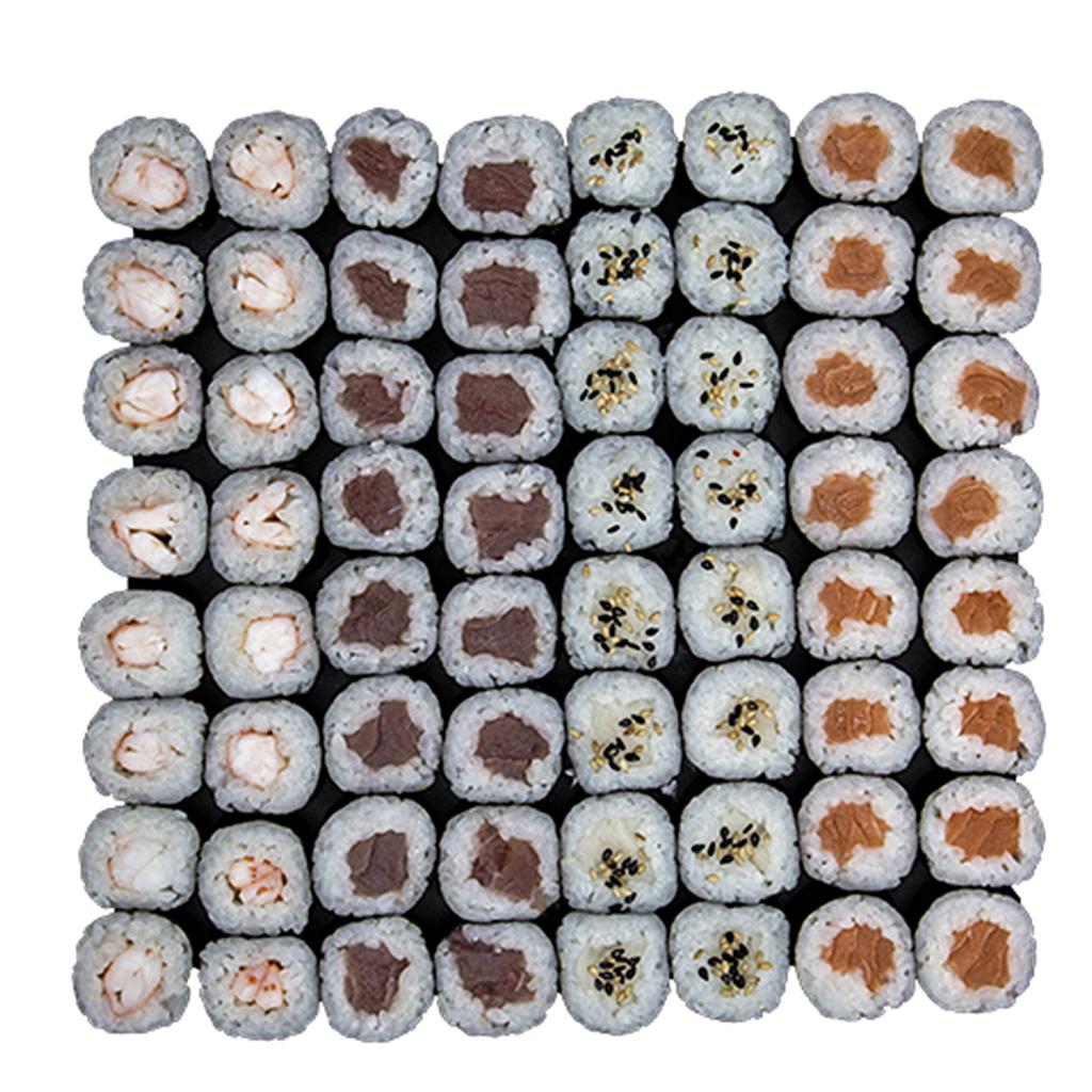 SUSHI MAKI PREMIUM Nº2 64 Un.(salmó, tonyina, llagosti, anguila)