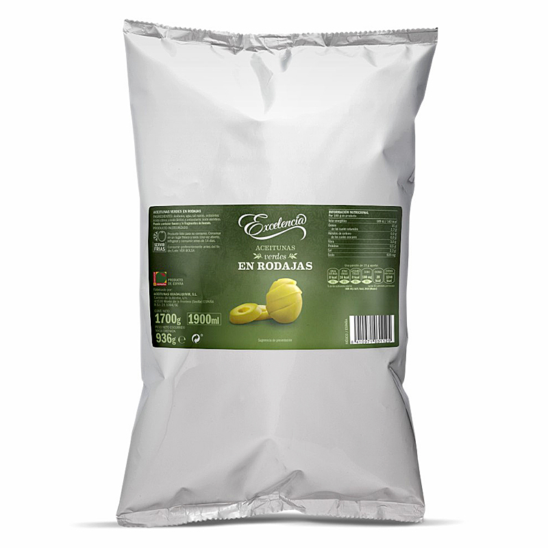 OLIVES VERDES RODANXES HOJ. POUCH 10/2Kg (935 P.N.E.)