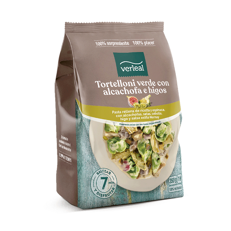 TORTELLONI VERDS AMB CARXOFA, FIGUES I SALSA MORNAY 12/350gr