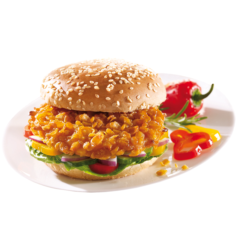 HAMBURGUESA POLLO CRUNCHY CORNFLAKES HALAL (100gr) 4/1,5kg